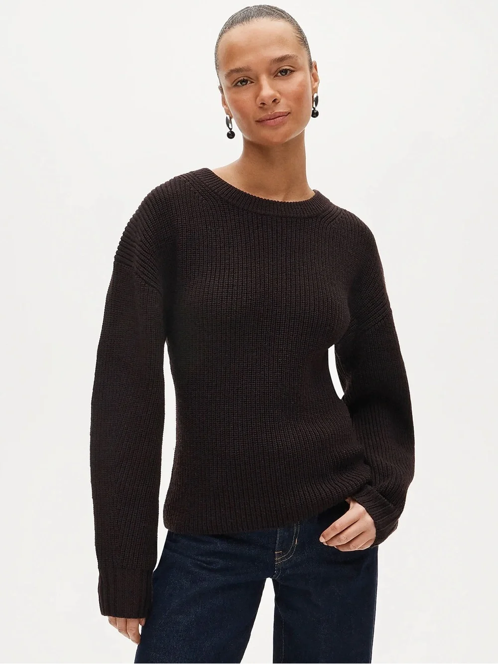 NWT J. Crew Dark Brown Ribbed Fitted-Waist Crewneck Sweater - Merino Wool - XXS